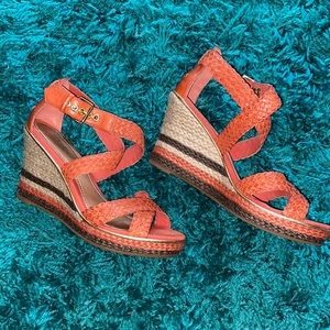 Brown and orange Sperry wedges, like new